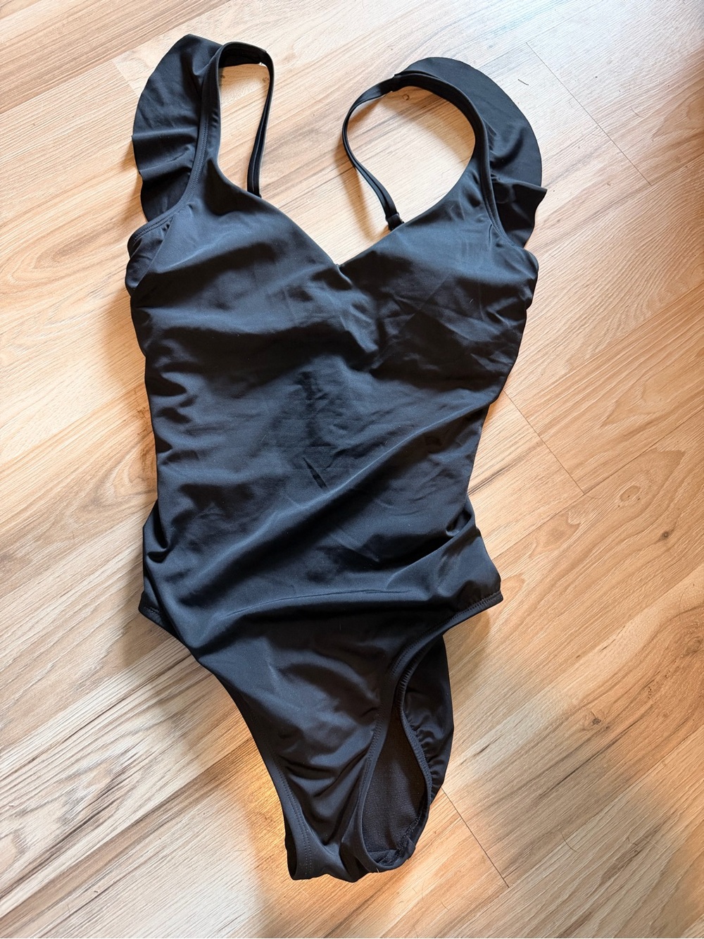 Time and Tru Black One-Piece Swimsuit with Supportive Straps